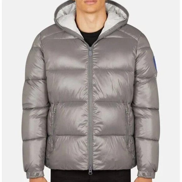 *SOLD* SAVE THE DUCK Men's Luck Quilted Hooded Puffer Gray Jacket Medium - Picture 1 of 14
